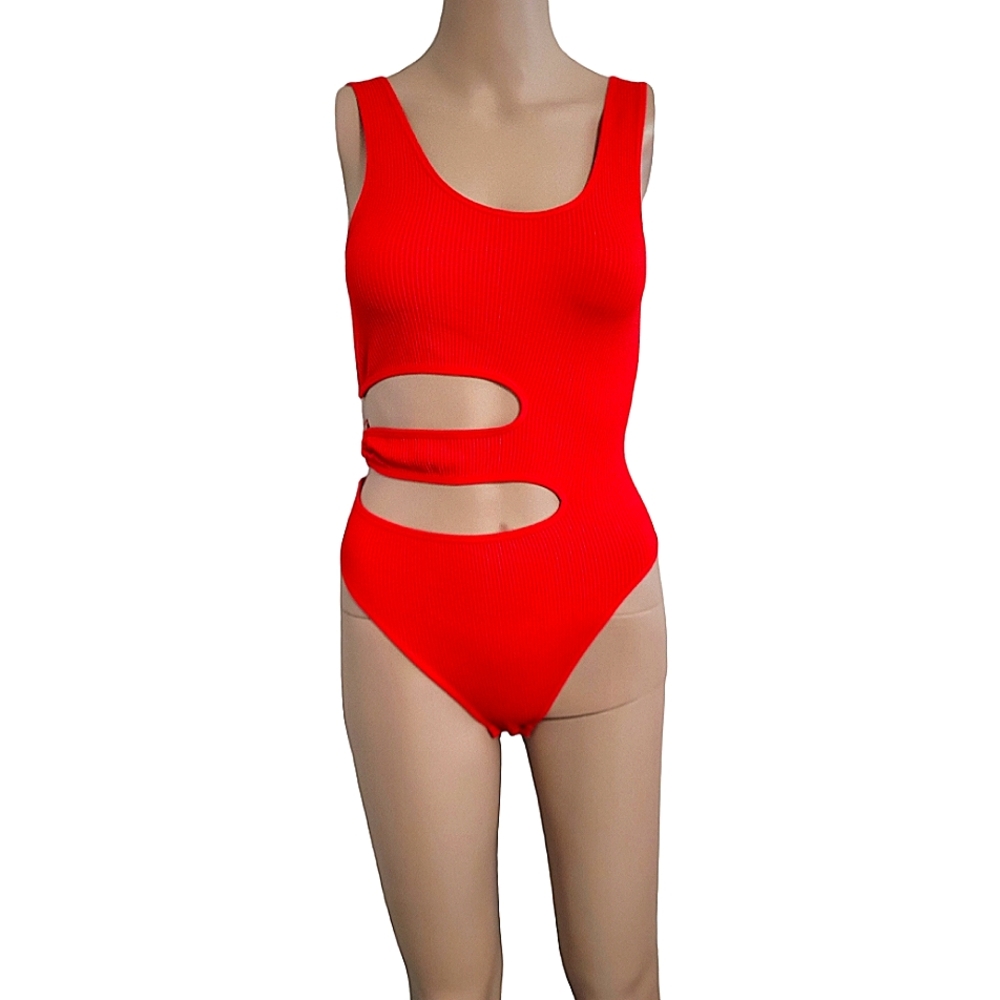 Red bodysuit with cutout sides